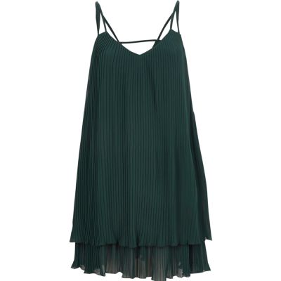 River Island Donkergroene geplooide cami-slipdress