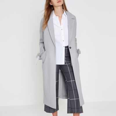 Grey tie cuff coat