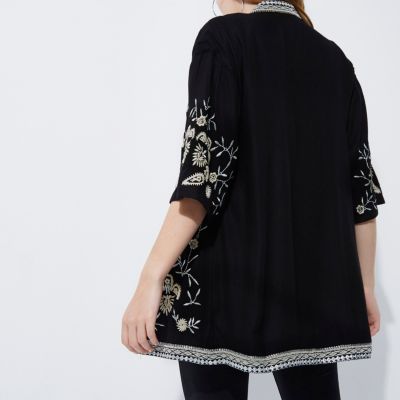 Black embroidered kimono