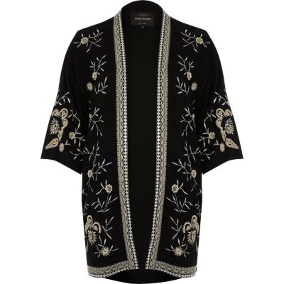 Black embroidered kimono