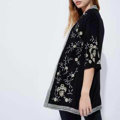 Black embroidered kimono