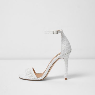 white barely there sandals low heel