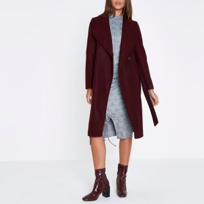 Dark red belted robe coat
