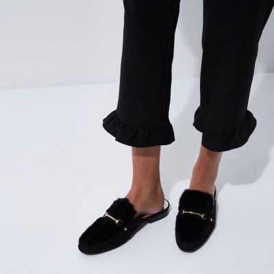 faux fur backless loafers