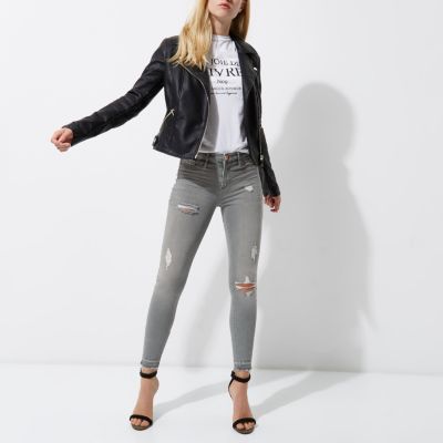 Grey Molly ripped skinny fit jeggings
