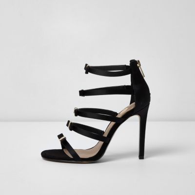 Black multi strap bow barely there sandals