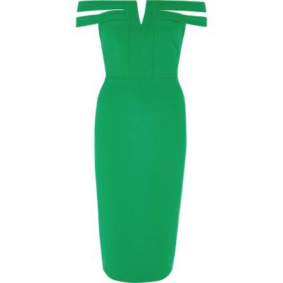 Wrap green bodycon embellished dress sleeve midi boxes