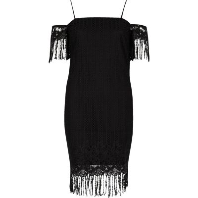 River Island Zwarte schouderloze kanten slipdress