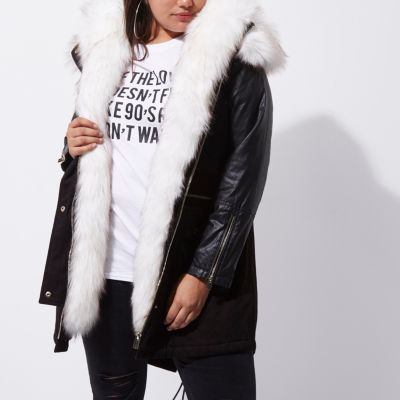Plus black faux fur collar parka coat