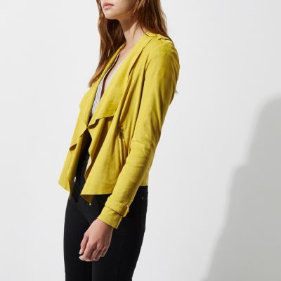 Yellow faux suede fallaway jacket