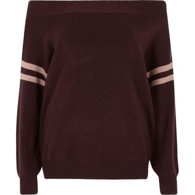 Top Bardot en maille avec manches rayées