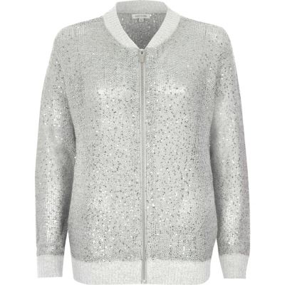 Blouson en maille argenté orné de sequins pour fille