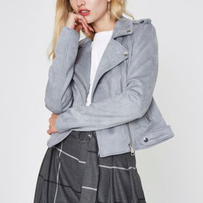 Blue faux suede biker jacket
