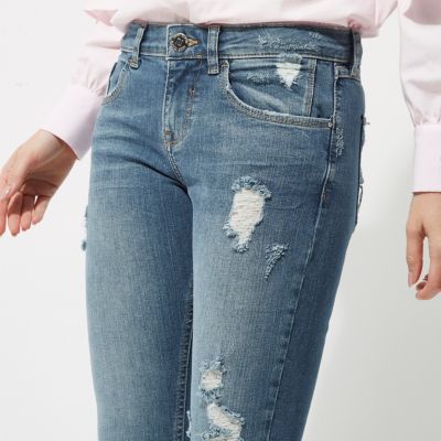 Mid blue Alannah ripped relaxed skinny jeans