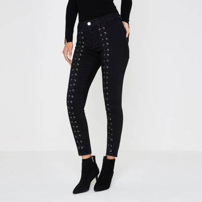 Black lace-up front skinny Molly jeans