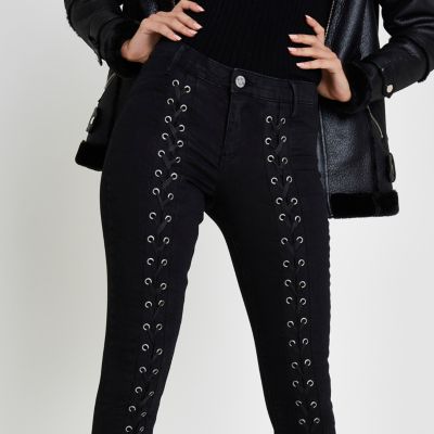 Black lace-up front skinny Molly jeans
