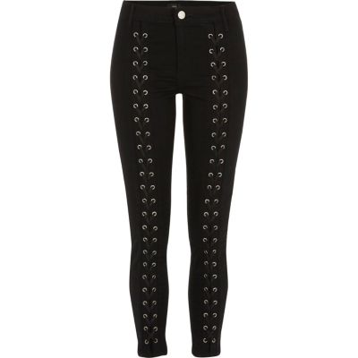 Black lace-up front skinny Molly jeans