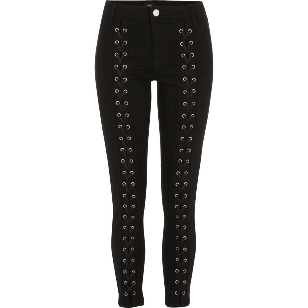 Black lace-up front skinny Molly jeans