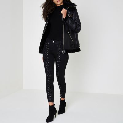 Black lace-up front skinny Molly jeans