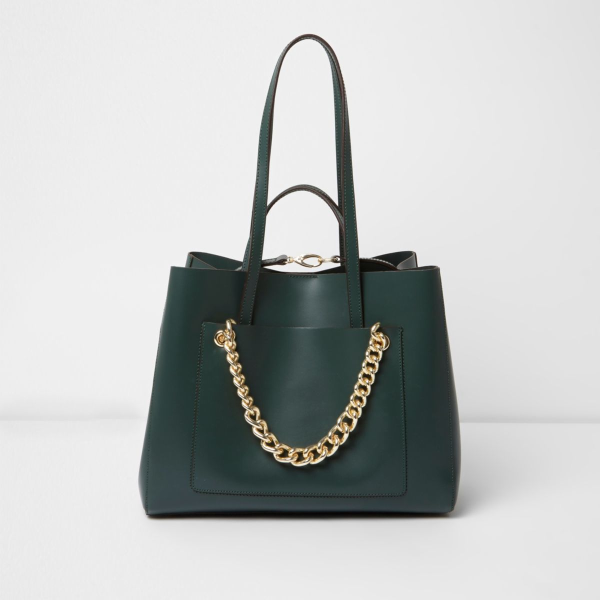 Dark green leather chain winged tote bag - Shopper & Tote Bags - Bags & Purses - women