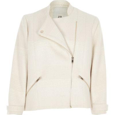 Cream boucle biker jacket Jackets Coats & Jackets women