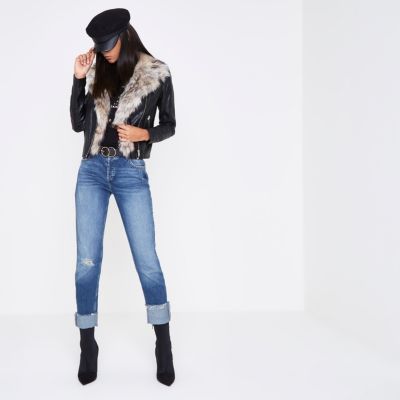 sportsgirl fur trim biker jacket