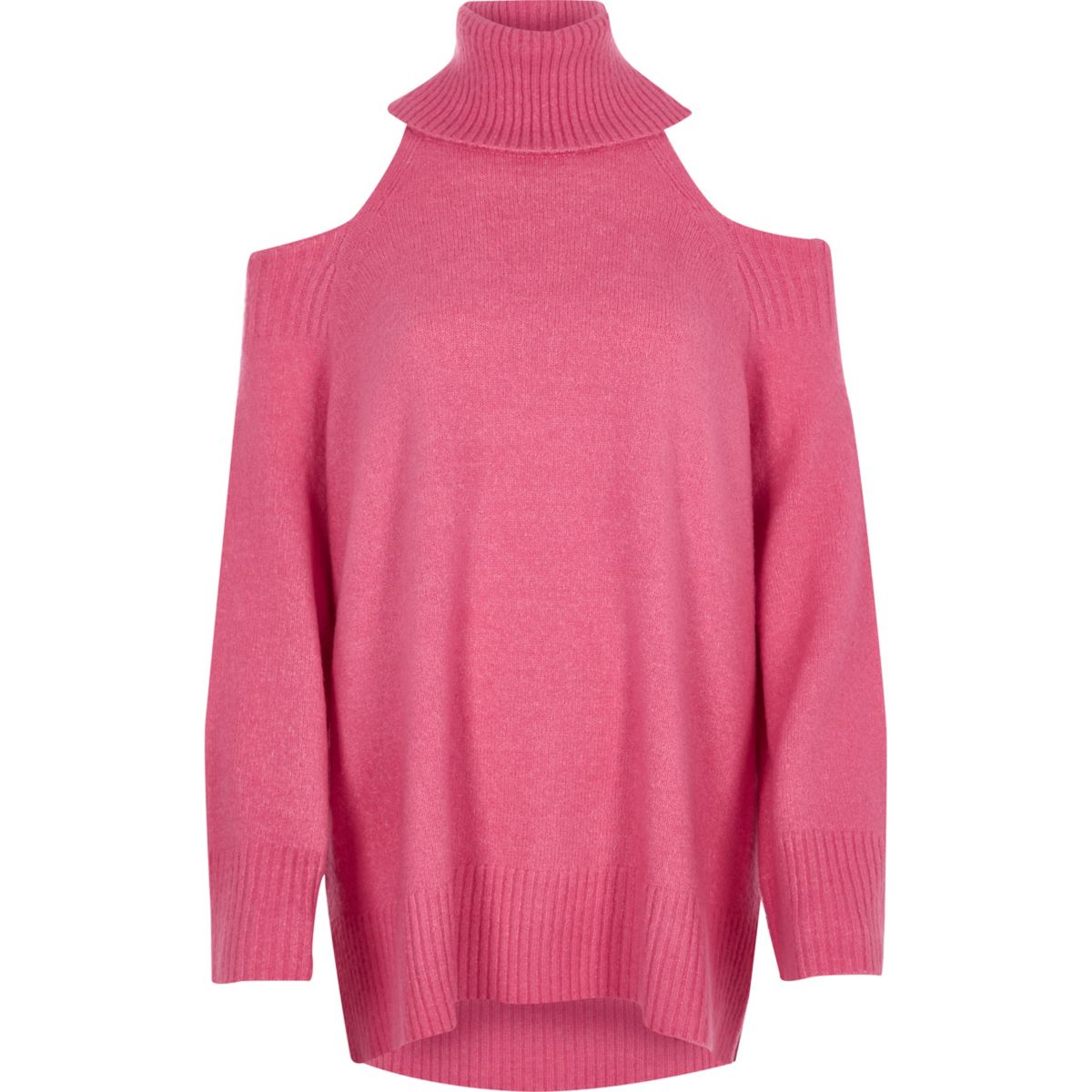 Pink cold shoulder roll neck longline jumper