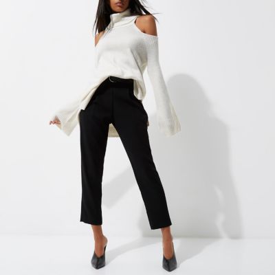 Cream cold shoulder roll neck jumper