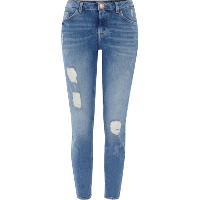 Alannah – Mittelblaue Skinny Jeans im Used-Look