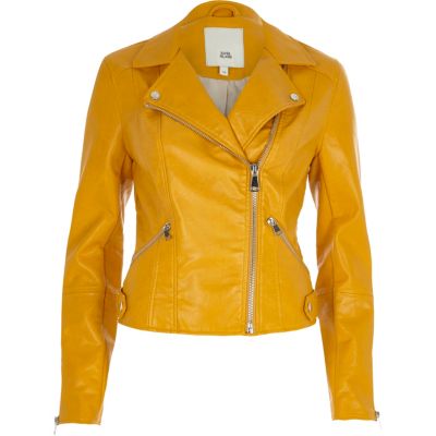 Mustard yellow faux leather biker jacket - Jackets - Coats & Jackets ...