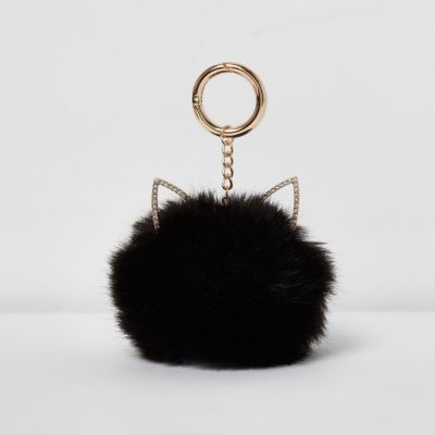 Black pom pom cat ears keyring