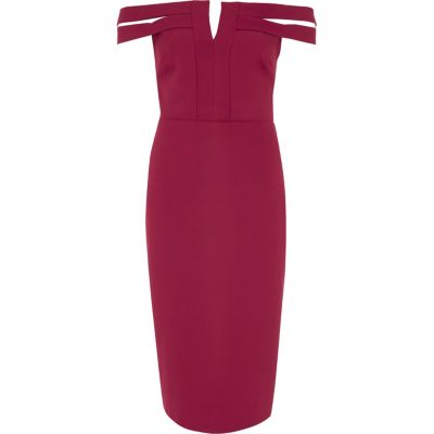 River Island Donkerrode nauwsluitende bardot midi-jurk