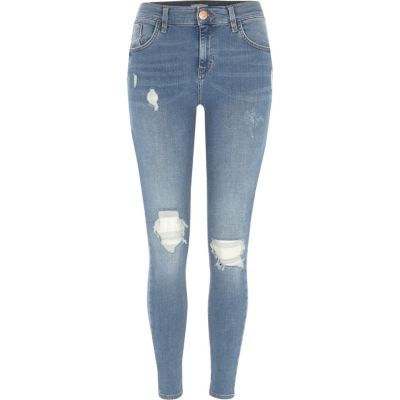 Amelie – Superskinny Jeans in Mittelblau im Used-Look