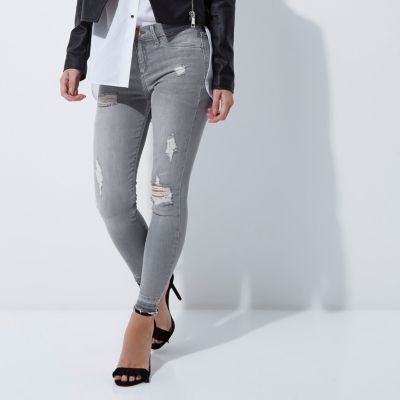 Petite grey ripped Molly skinny jeggings