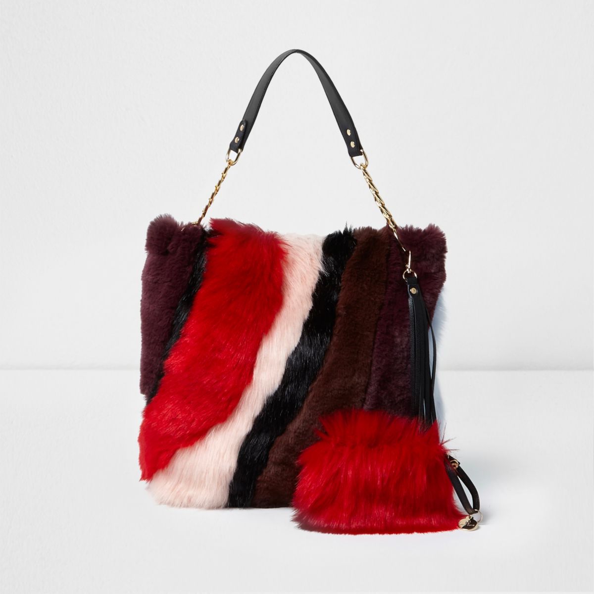 Red faux fur slouch chain bag - Shoulder Bags - Bags & Purses - women