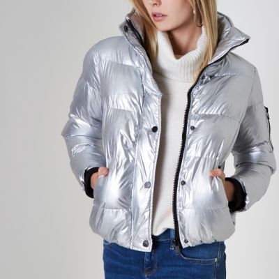 Zilverkleurig metallic gewatteerd jack