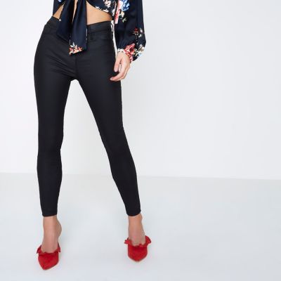 Petite black coated Molly skinny jeans