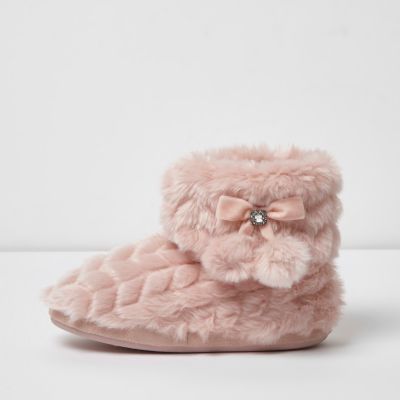 Pinke, gesteppte Slipper-Stiefel