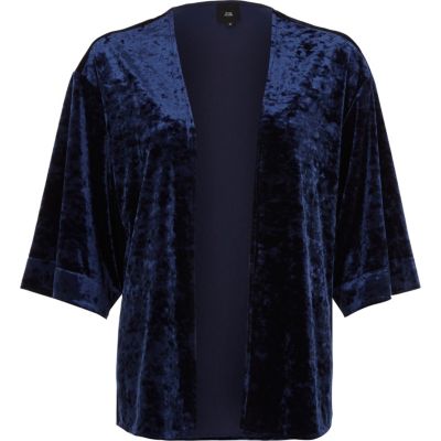 Navy velvet cropped kimono