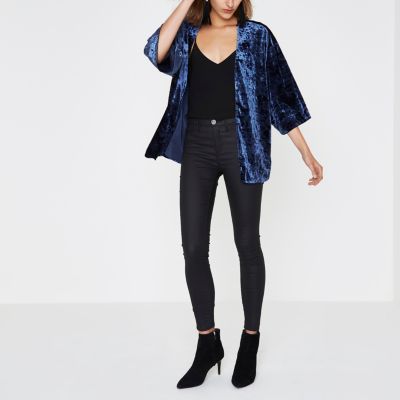 Navy velvet cropped kimono