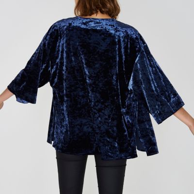 Navy velvet cropped kimono