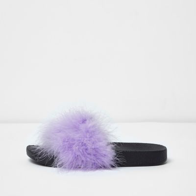 river island fluffy sliders