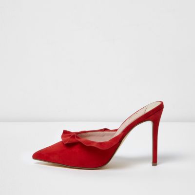 Red suede frill court style mules