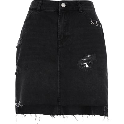 Schwarzer Jeansrock im Used-Look