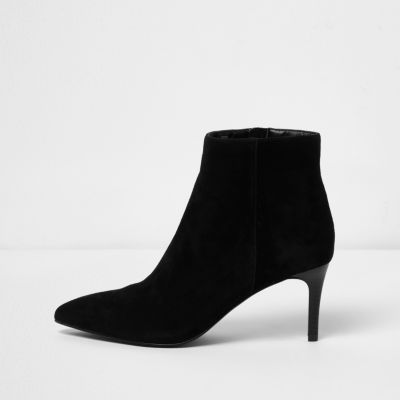 Black suede kitten heel boots