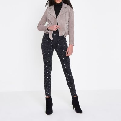 Grey belted suede biker jacket