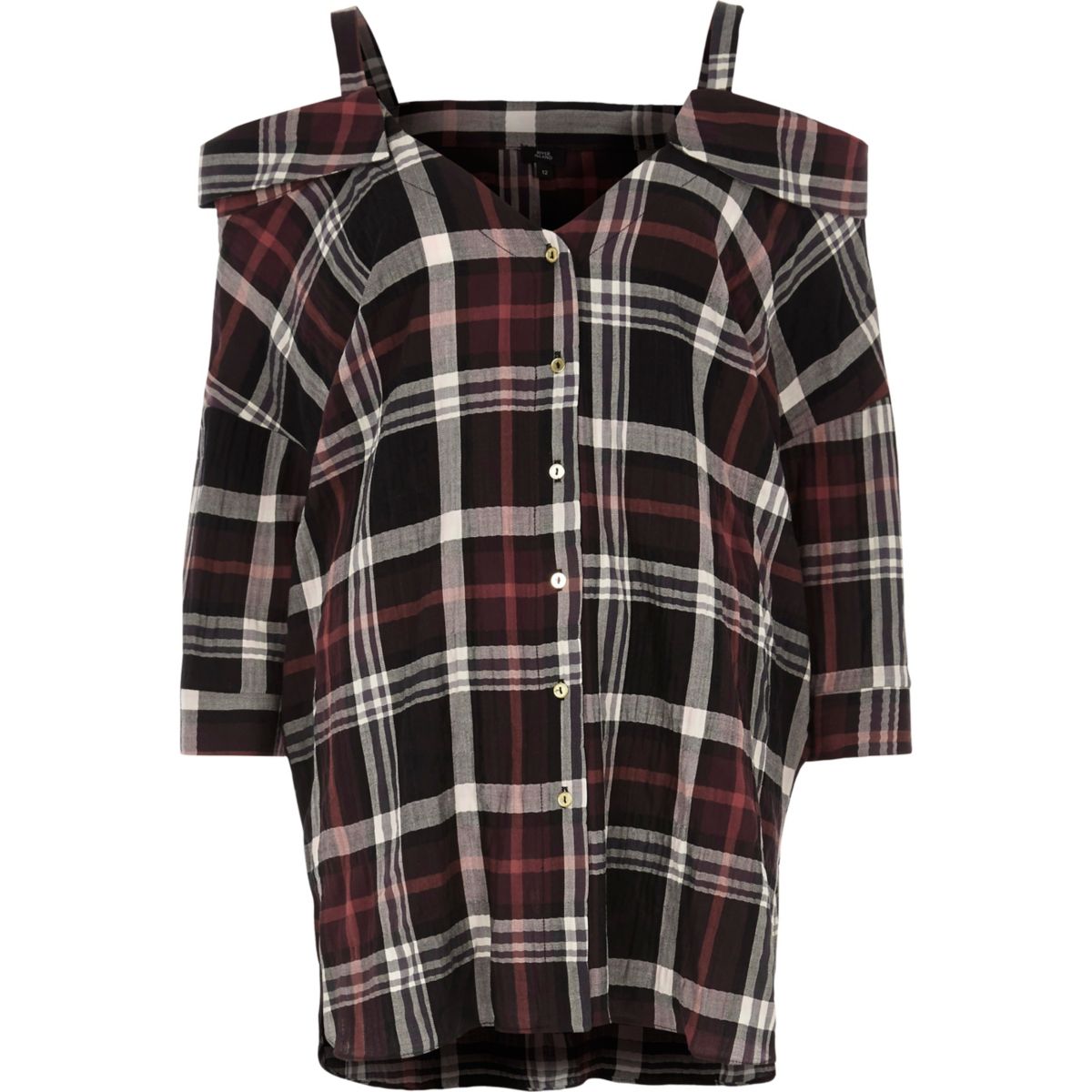 Red check cold shoulder shirt - Tops - Sale - women