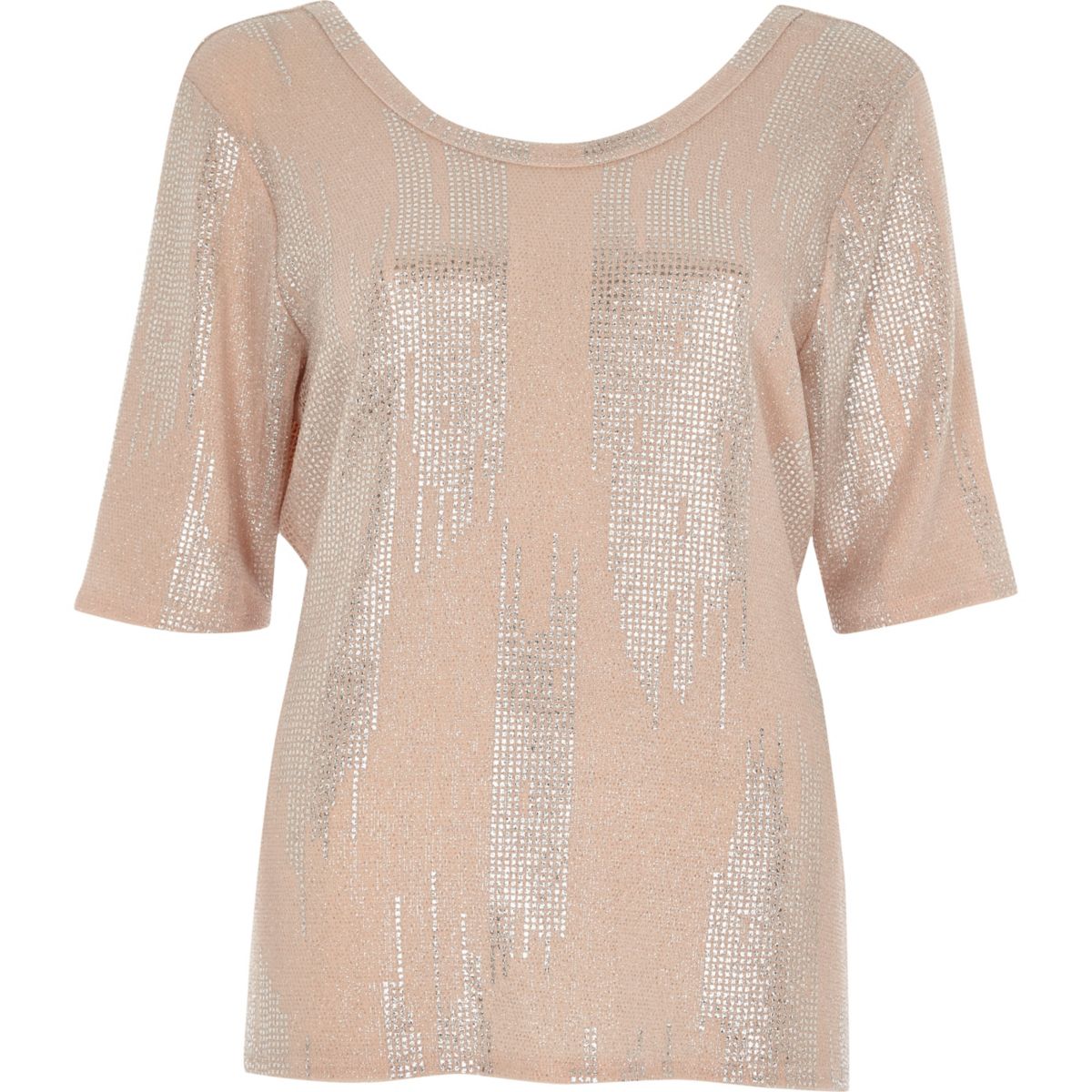 Nude Metallic Print Wrap Back T-Shirt - Tops - Sale - Women-1173