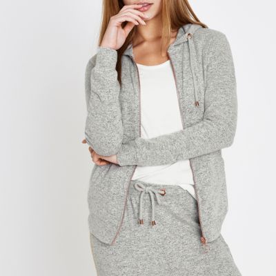 Sweat en jersey gris clair doux à capuche