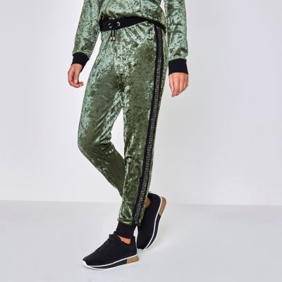 Bas de pyjama en velours vert kaki thermosoudé